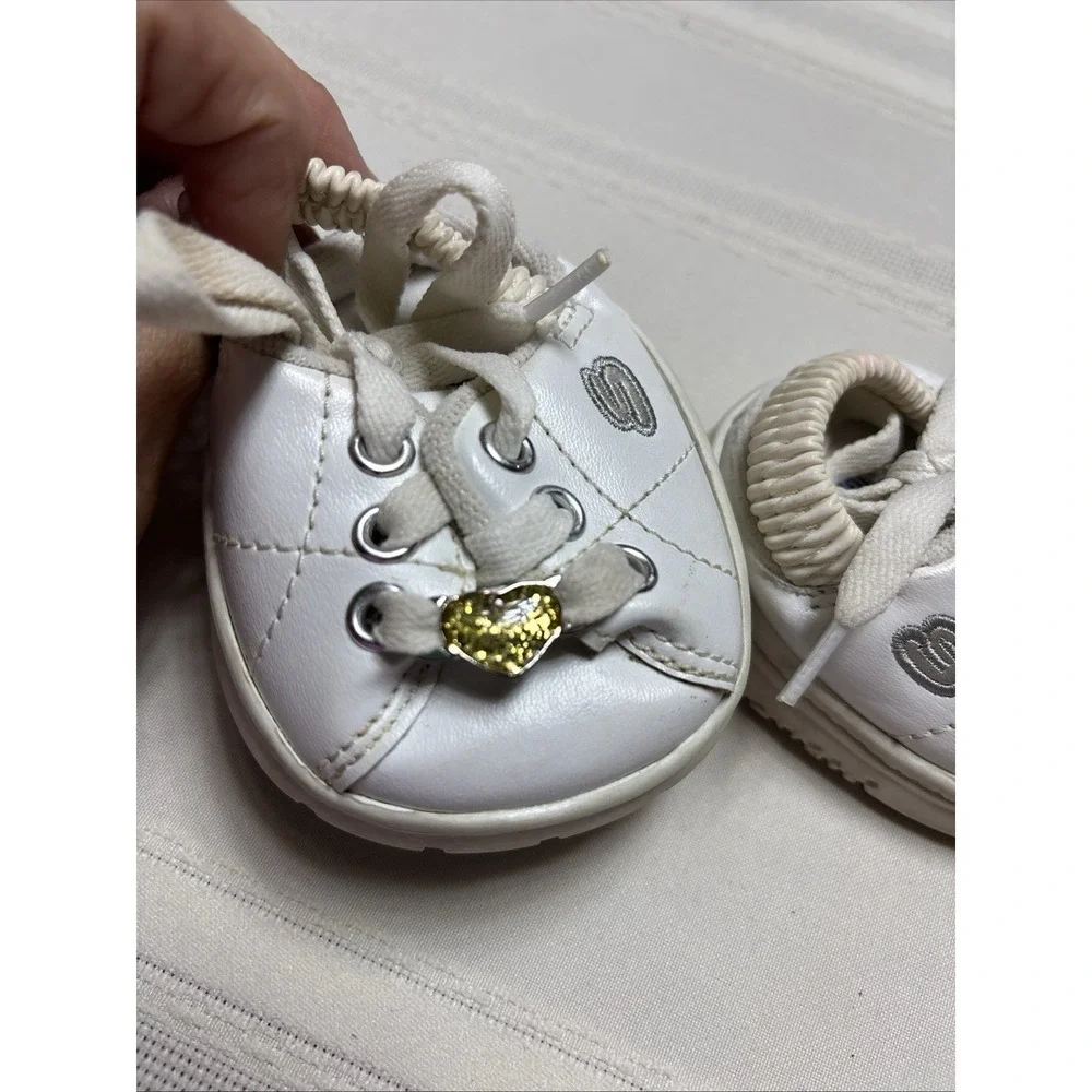 Build-A-Bear Tennis Shoes Sneakers White Gold Hearts Clothing Accessories BABW